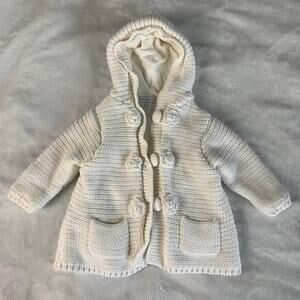 First Impressions White Hooded Cardigan Sweater Rosette Size 3/6 Months‎
